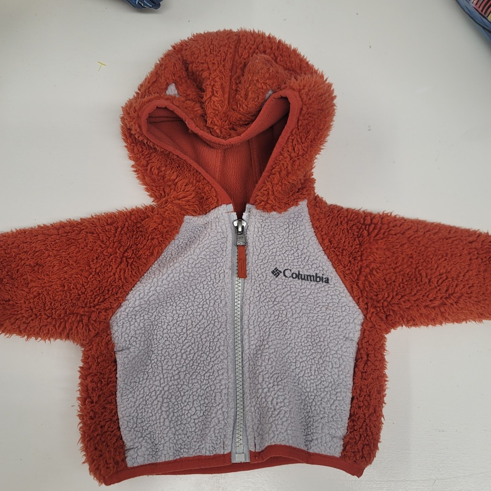 Columbia Fleece Hoodie Baby‎ Jacket 0-3 Months Orange Sherpa Hooded Coat